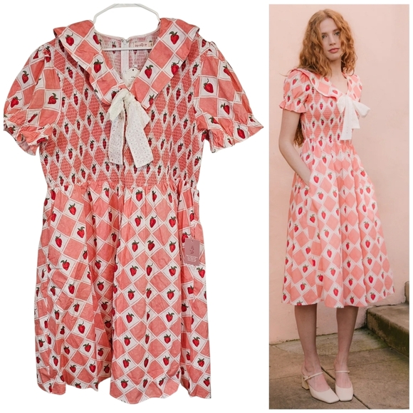 Ivy City Co Alice Dress Strawberry Novelty Print Smocked Cottagecore Dress